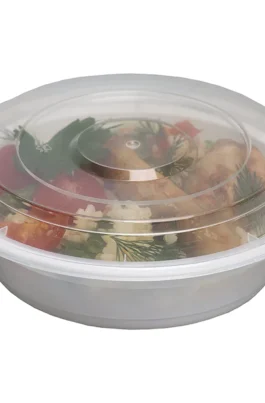 24 oz Disposable Togo Bowls with Lids Plastic White 150 Set