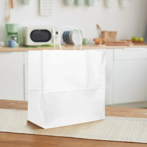 18" x 7" x 18" White Paper Bags with Handles Bulk 200 pcs - Image 2