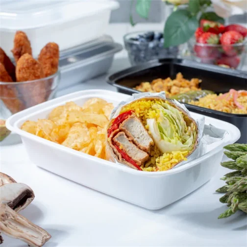 26oz Disposable Plastic Rectangle Food Container White With Lid 150 set