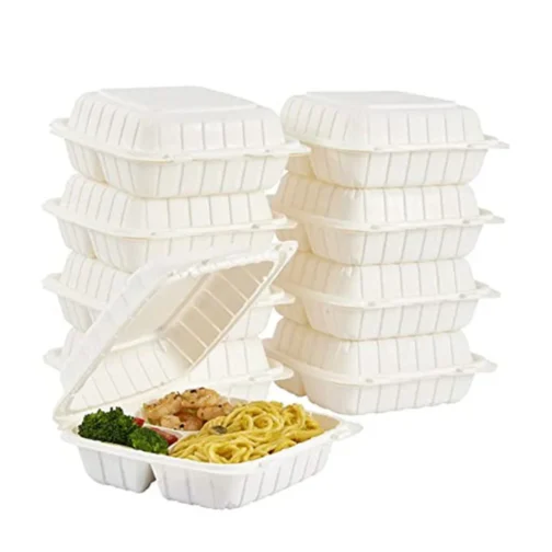 8'' 3 Compartments Microwaveable Plastic Clamshell Food Containers 150 pcs - Image 3