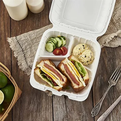 8'' 3 Compartments Microwaveable Plastic Clamshell Food Containers 150 pcs - Image 2