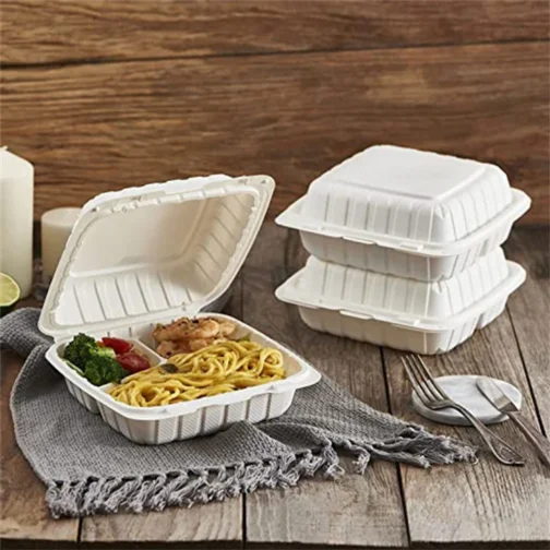 8'' 3 Compartments Microwaveable Plastic Clamshell Food Containers 150 pcs