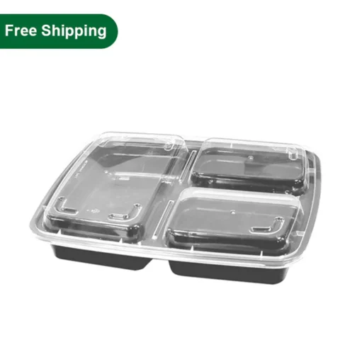 3 Compartment Plastic Food Container With Lid 150 set - Image 2