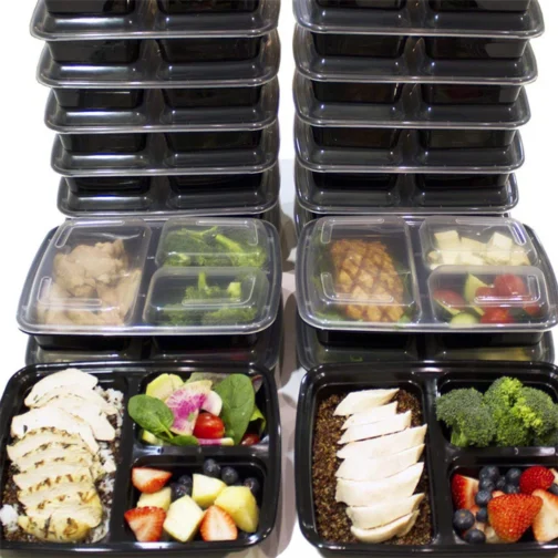 3 Compartment Plastic Food Container With Lid 150 set - Image 3