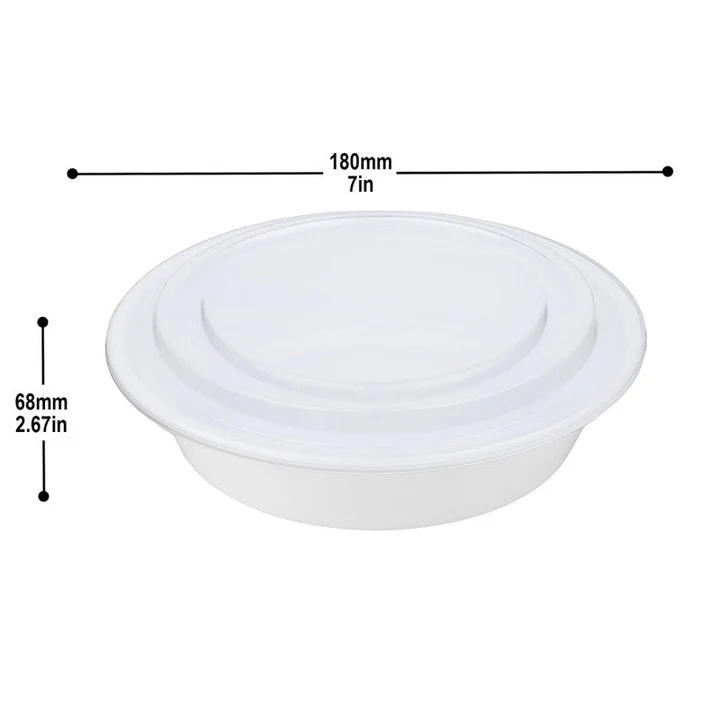 32 oz Disposable Plastic Bowls with Lids White 150 Set - Image 2