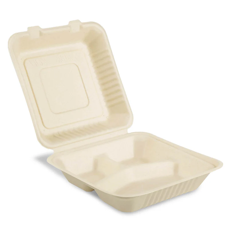 Sample 8"x8"x3" 3 Compartment Clamshell To Go Food Containers - Image 3