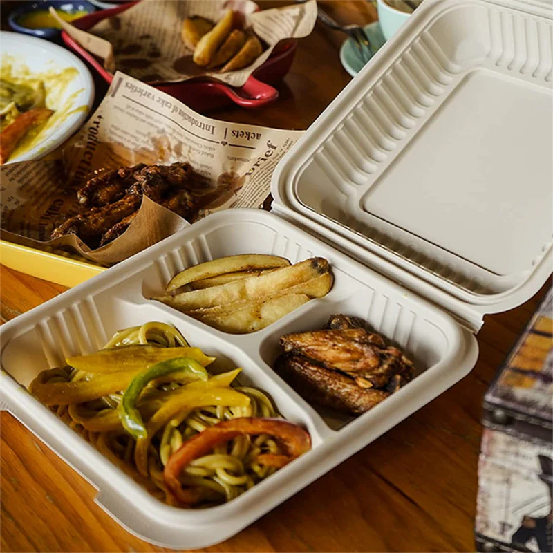 Sample 8"x8"x3" 3 Compartment Clamshell To Go Food Containers - Image 2