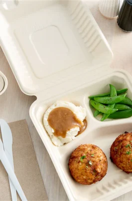 Sample 8"x8"x3" 3 Compartment Clamshell To Go Food Containers